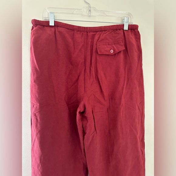 Silk linen blend Kate hill casual red women’s pants  drawstring size 10 - Picture 12 of 13